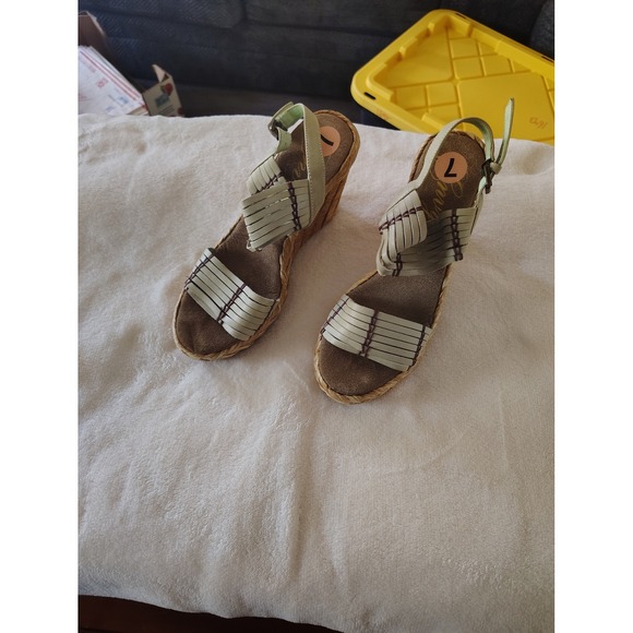 envy Shoes - Envy Hum Bug Sage Green Woven Wedge Sandals Womens Slingback Straw Platform